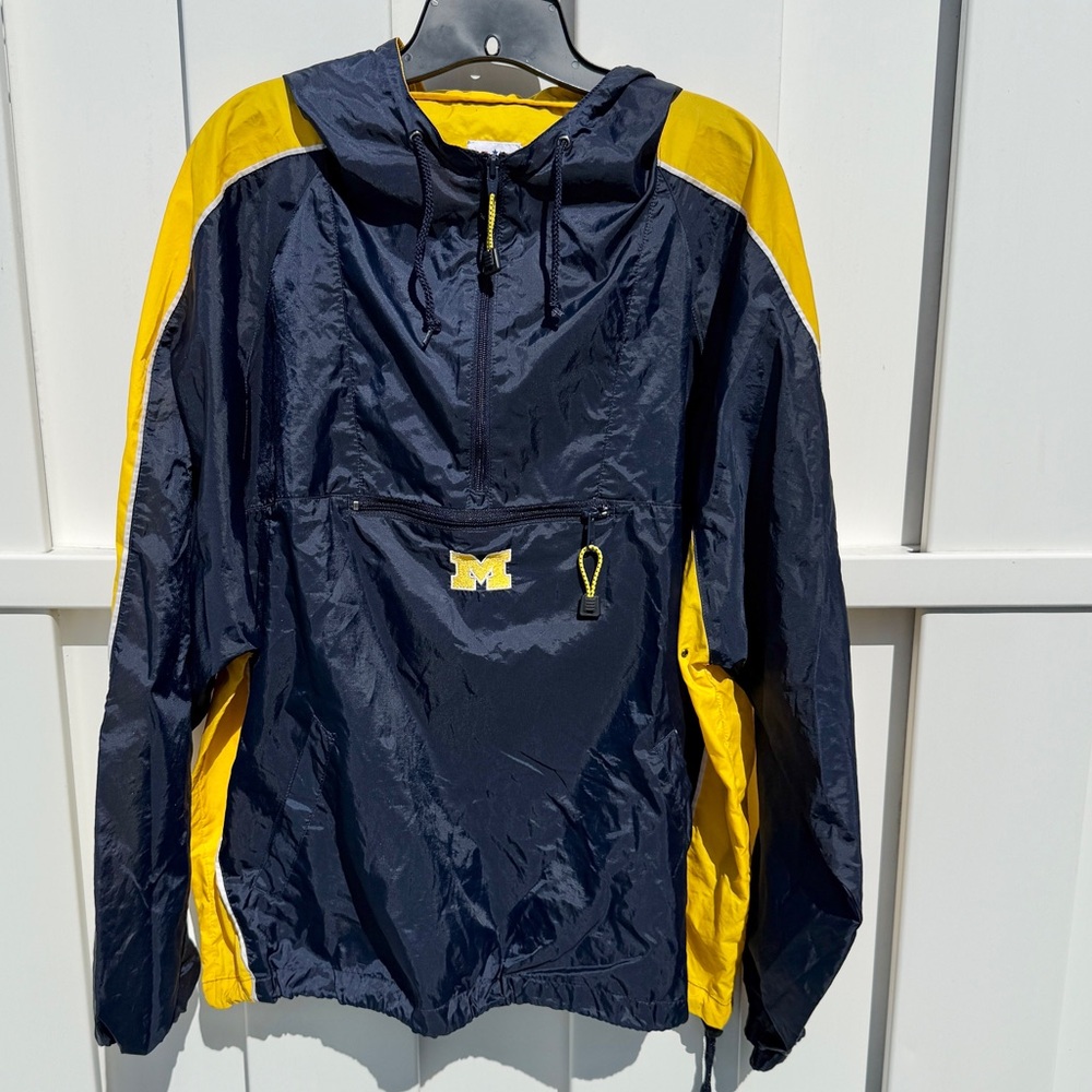 VTG USA Sport Club Michigan Wolverines Windbreaker Jacket 1/4 Zip Hood Men Sz XL
